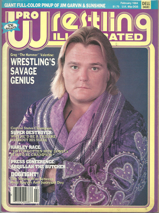 AM129  Greg " the Hammer " Valentine Autographed Wrestling Magazine w/COA