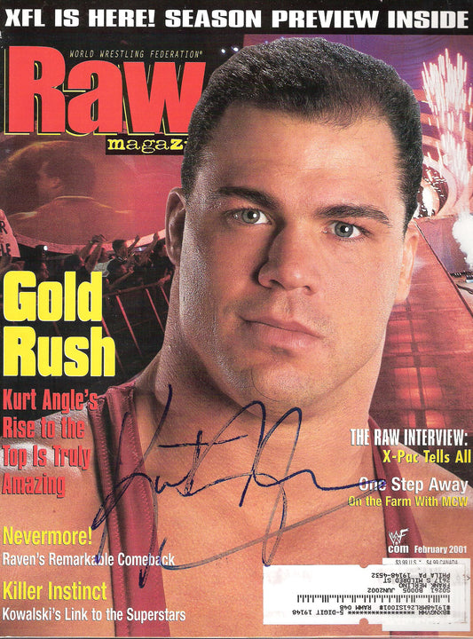 AM130  Kurt Angle Autographed WWF Wrestling Magazine w//COA