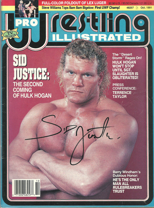 AM142  Sid Justice Autographed Wrestling Magazine w/COA