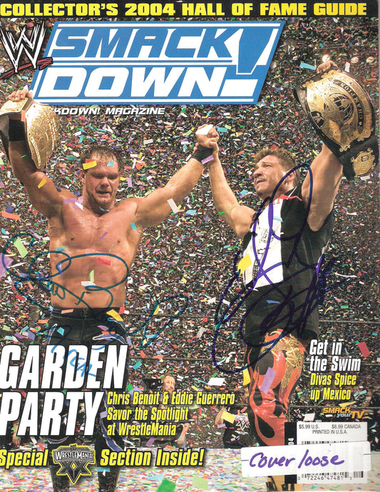 AM143  Chris Benoit and Eddie Guerrero ( Both Deceased ) Autographed Wrestling Magazine w/COA