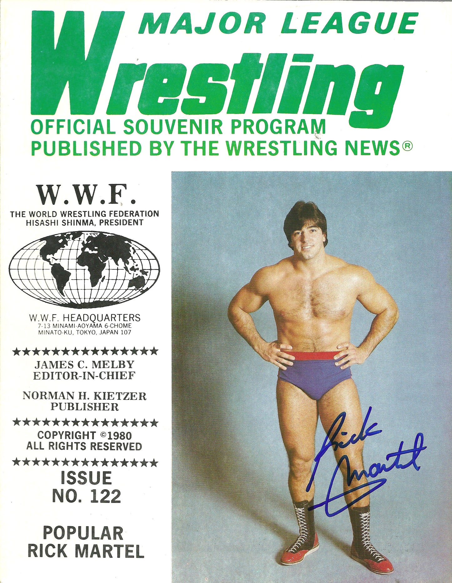 AM149  Rick Martel Autographed WWWF Wrestling Program w/COA