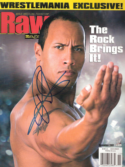 AM153  The Rock Autographed WWF RAW Wrestling Magazine w/COA