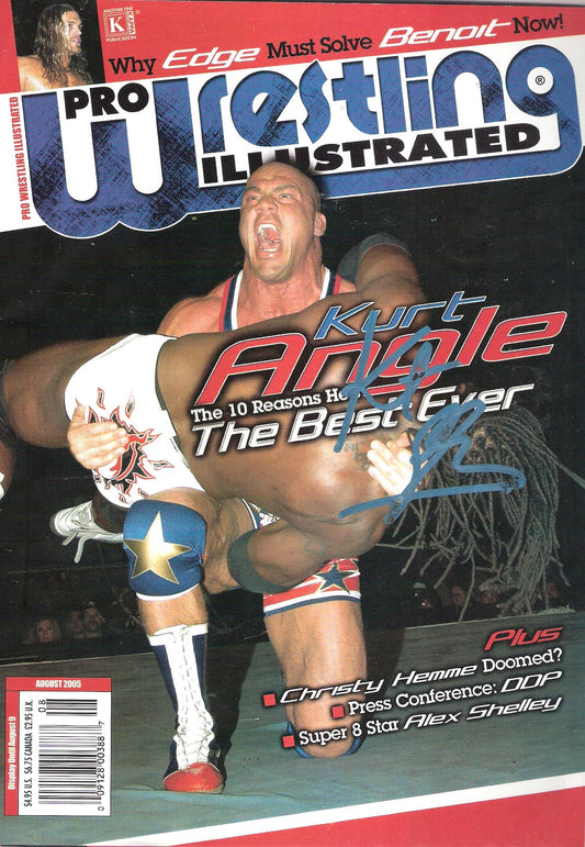 AM155  Kurt Angle Autographed Wrestling Magazine w/COA