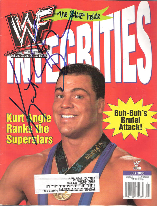 AM156  Kurt Angle Autographed WWF Wrestling Magazine w/COA