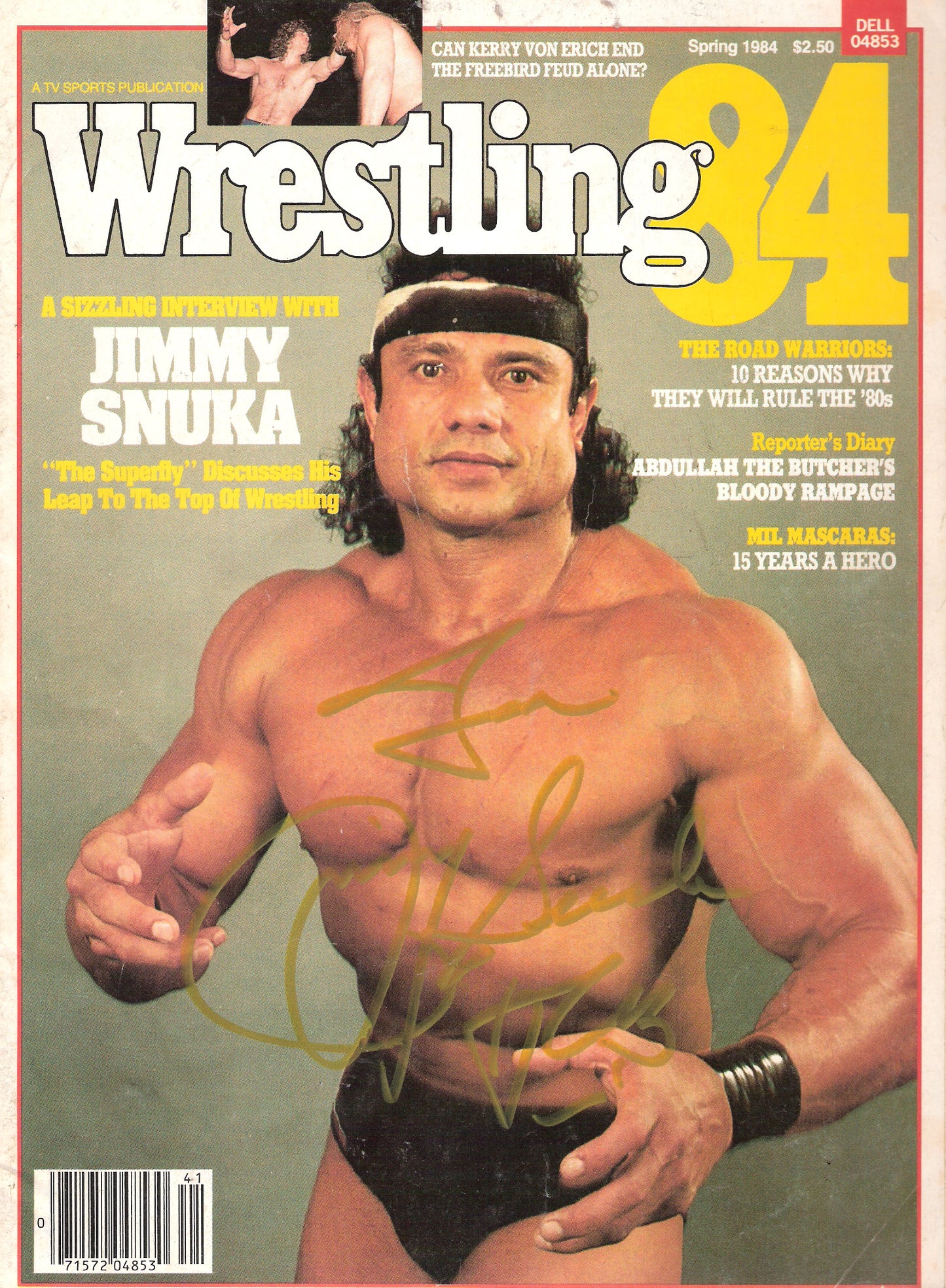 AM184  Superfly Jimmy Snuka ( Deceased ) Autographed vintage Wrestling Magazine w/COA