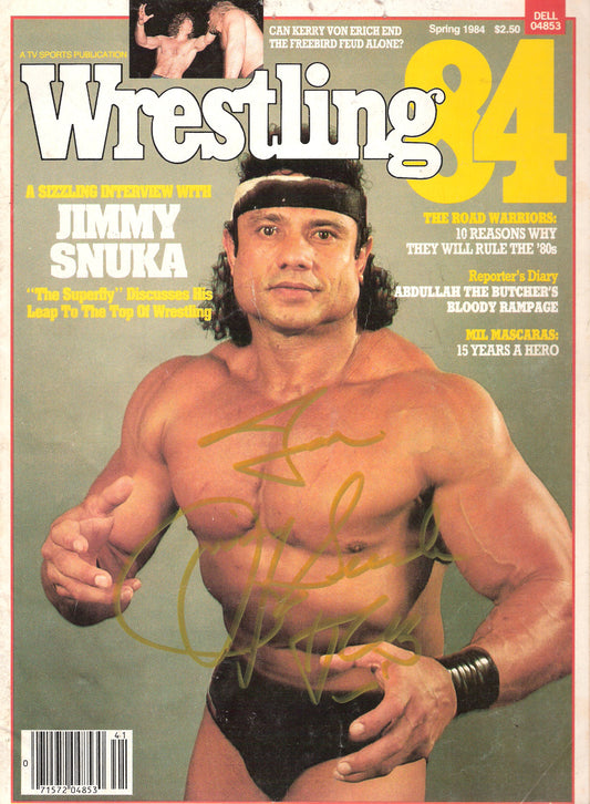 AM184  Superfly Jimmy Snuka ( Deceased ) Autographed vintage Wrestling Magazine w/COA