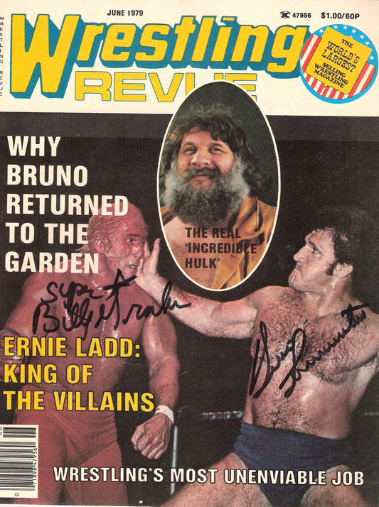 AM193  Bruno Sammartino  ( Deceased ) vs Superstar Billy Graham Autographed vintage Wrestling Magazine w/COA