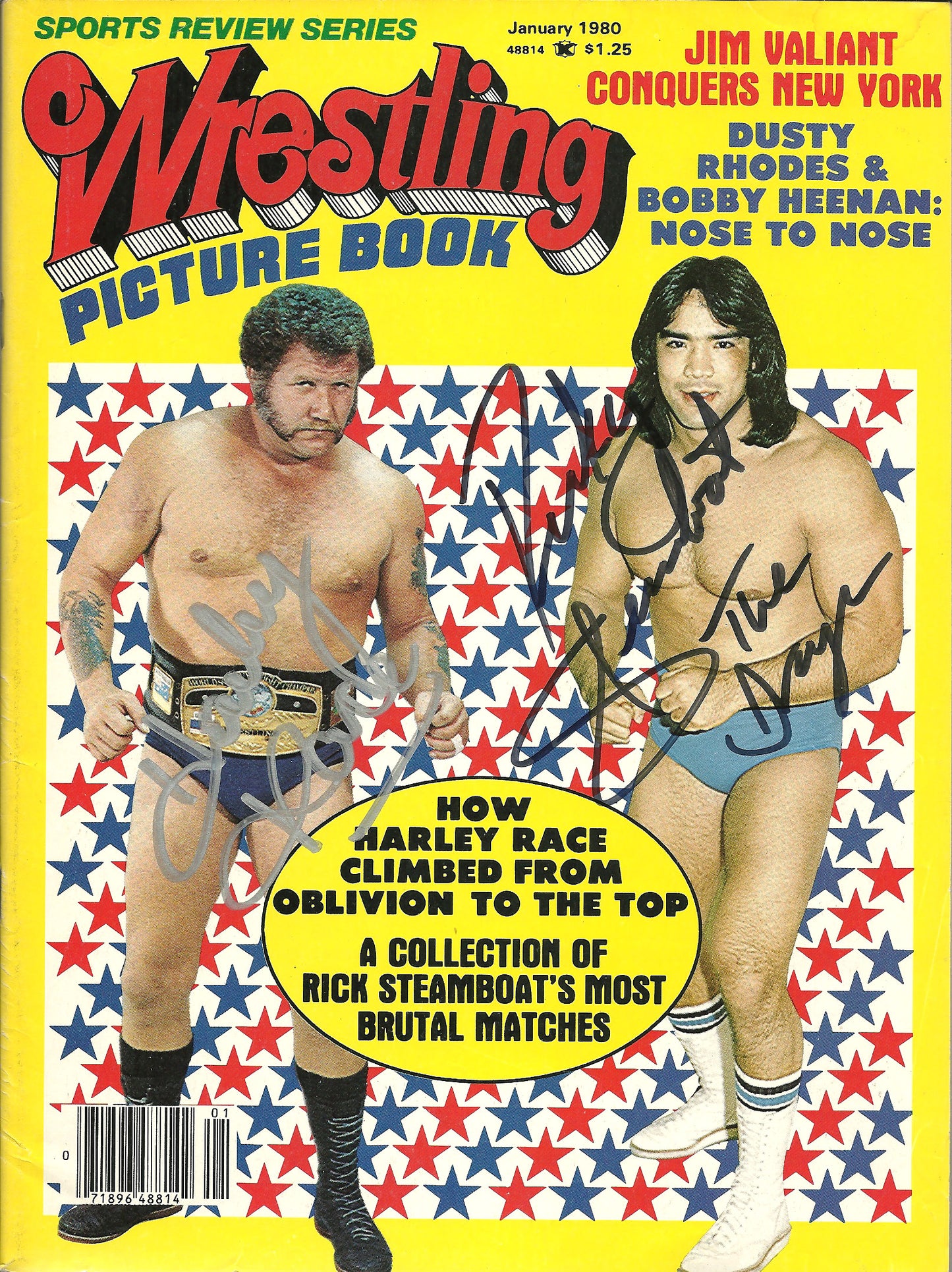 AM194  Ricky the Dragon Steamboat  Harley Race (Deceased ) Autographed vintage Wrestling Magazine w/COA