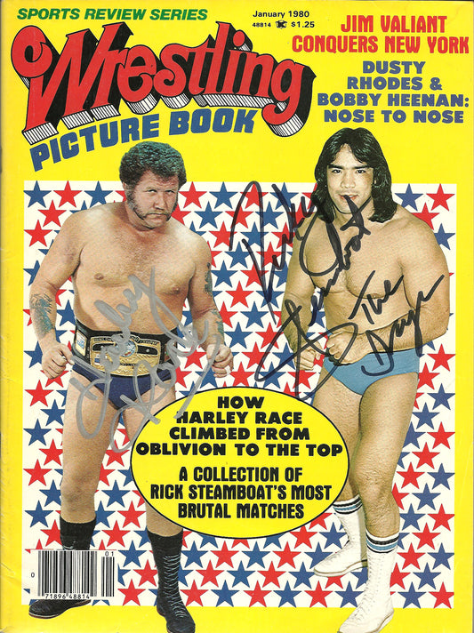 AM194  Ricky the Dragon Steamboat  Harley Race (Deceased ) Autographed vintage Wrestling Magazine w/COA