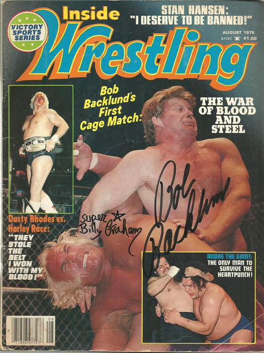 AM195  Bob Backlund vs Superstar Billy Graham Autographed vintage Wrestling Magazine w/COA