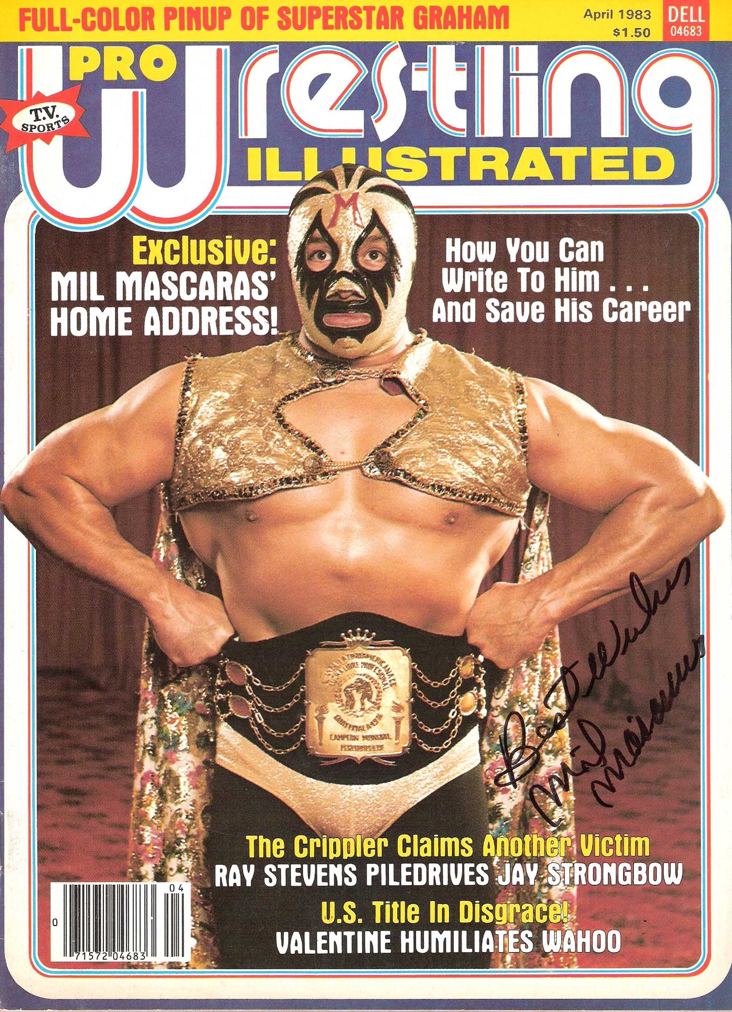 AM209  Mil Mascaras  Autographed vintage Wrestling Magazine w/COA