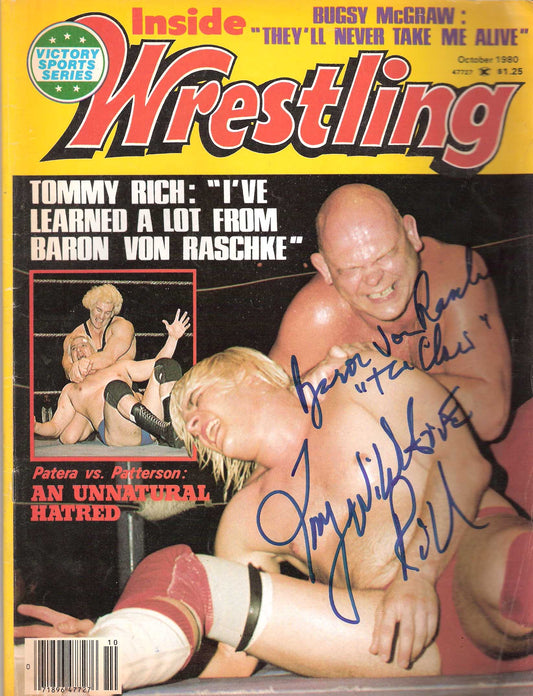 AM211  Tommy Wildfire Rich  Baron Von Raschke Autographed vintage Wrestling Magazine w/COA