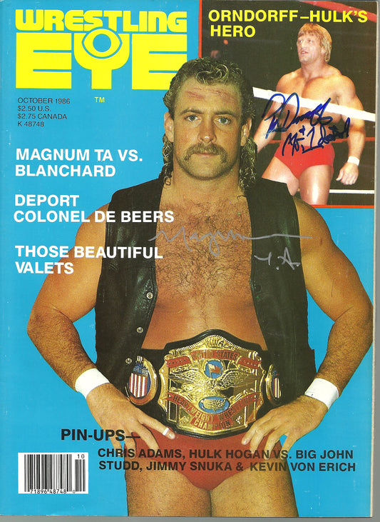 AM213  Magnum TA  Paul Mr. #1derful Orndorff ( Deceased ) Autographed vintage Wrestling Magazine  w/COA