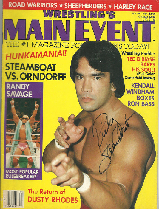 AM218  Ricky the Dragon Steamboat  Autographed vintage Wrestling Magazine  w/COA