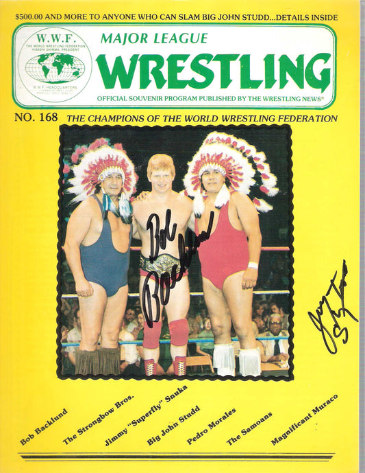 AM252 Bob Backlund Chief Jay Strongbow ( Deceased ) Autographed Vintage Wrestling Magazine w/COA