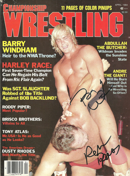 AM256 Barry Windham vs Cowboy Ron Bass ( Deceased ) Autographed vintage Wrestling Magazine w/COA