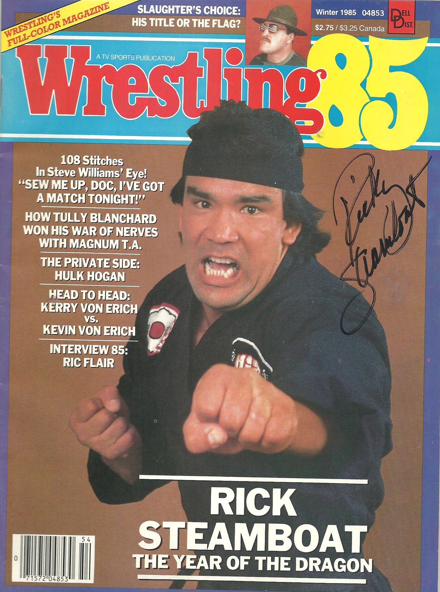 AM260  Ricky the Dragon Steamboat  Autographed vintage Wrestling Magazine  w/COA