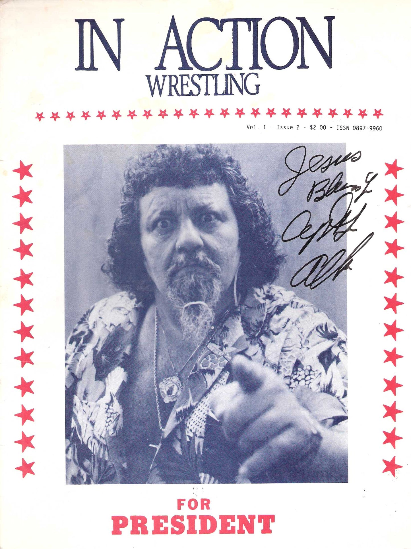 AM268  Capt. Lou Albano ( Deceased ) Autographed Vintage Wrestling Magazine w/COA