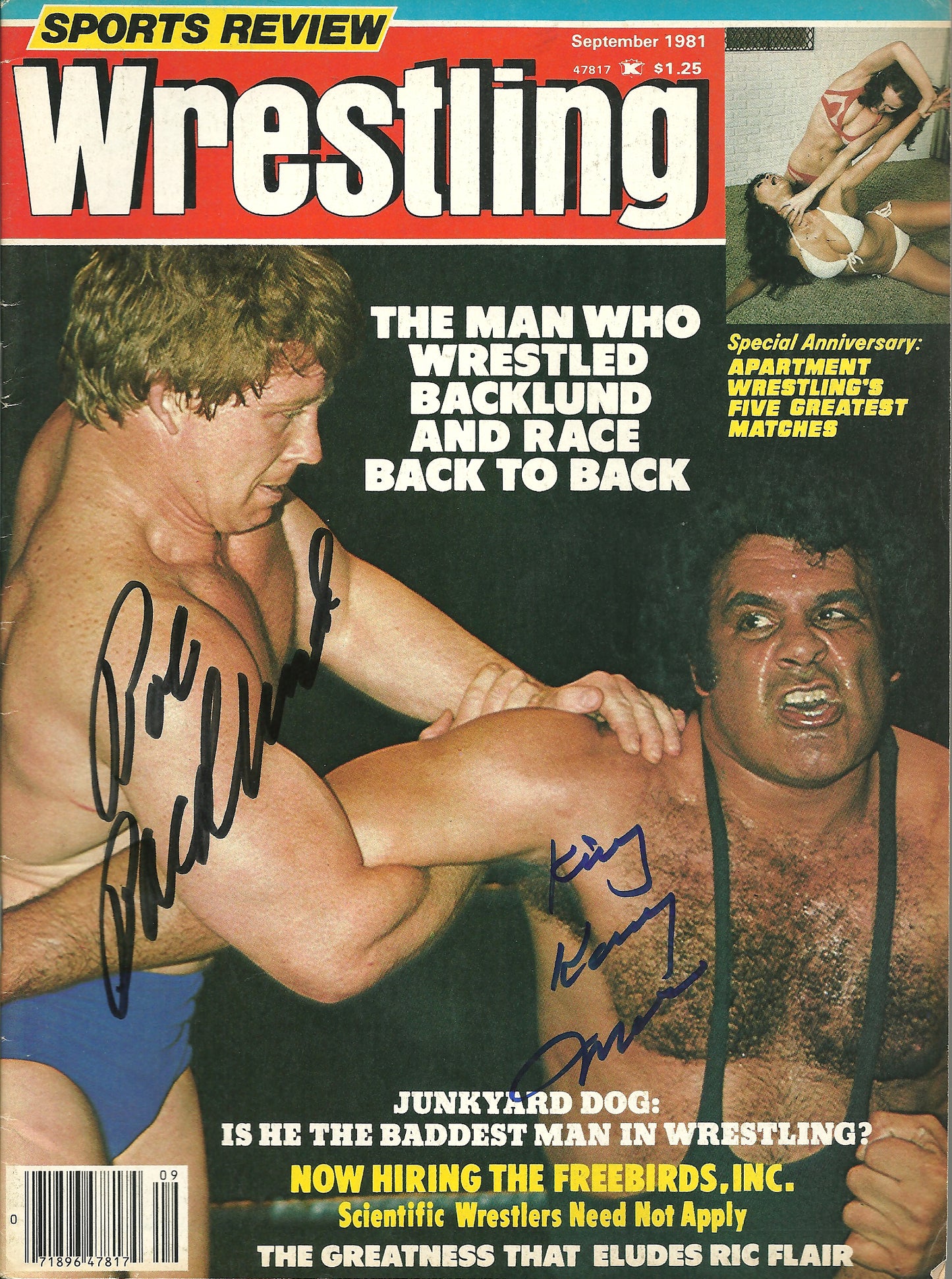 AM277  Angelo Mosca ( Deceased ) vs Bob Backlund Autographed Vintage Wrestling Magazine w/COA