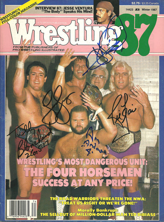 AM278  The Four Horsemen Autographed Vintage Wrestling Magazine w/COA