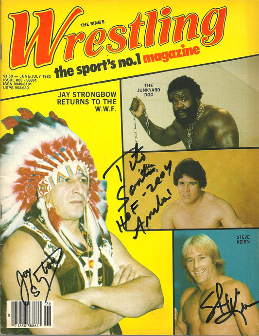 AM286  Chief Jay Strongbow ( Deceased ) Tito Santana Steve Keirn  Autographed vintage Wrestling Magazine w/COA