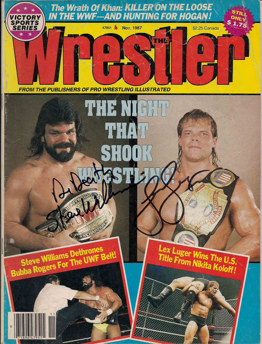 AM308 Dr. Death Steve Williams ( Deceased ) Lex Luger Signed Historical Wrestling Magazine w/COA