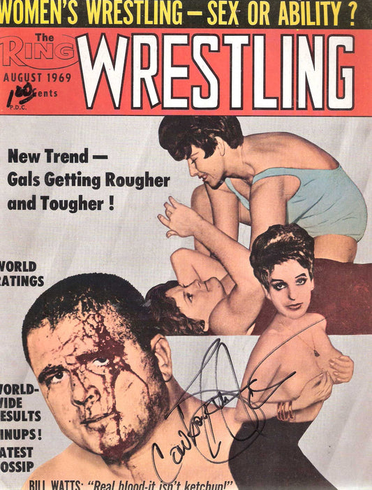 AM312  Cowboy Bill Watts Autographed vintage Wrestling Magazine w/COA