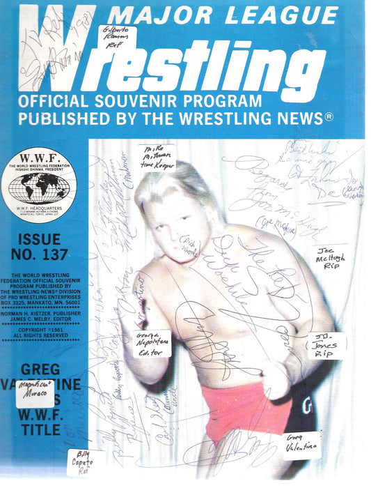 AM313 Multi Signed  Many Deceased including Adrian Adonis ( Deceased ) Autographed vintage Wrestling Magazine w/COA