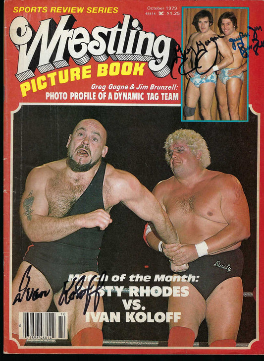 AM317   The Russian Bear Ivan Koloff ( Deceased )  Jim Brunzell Greg Gagne Autographed vintage Wrestling Magazine w/COA