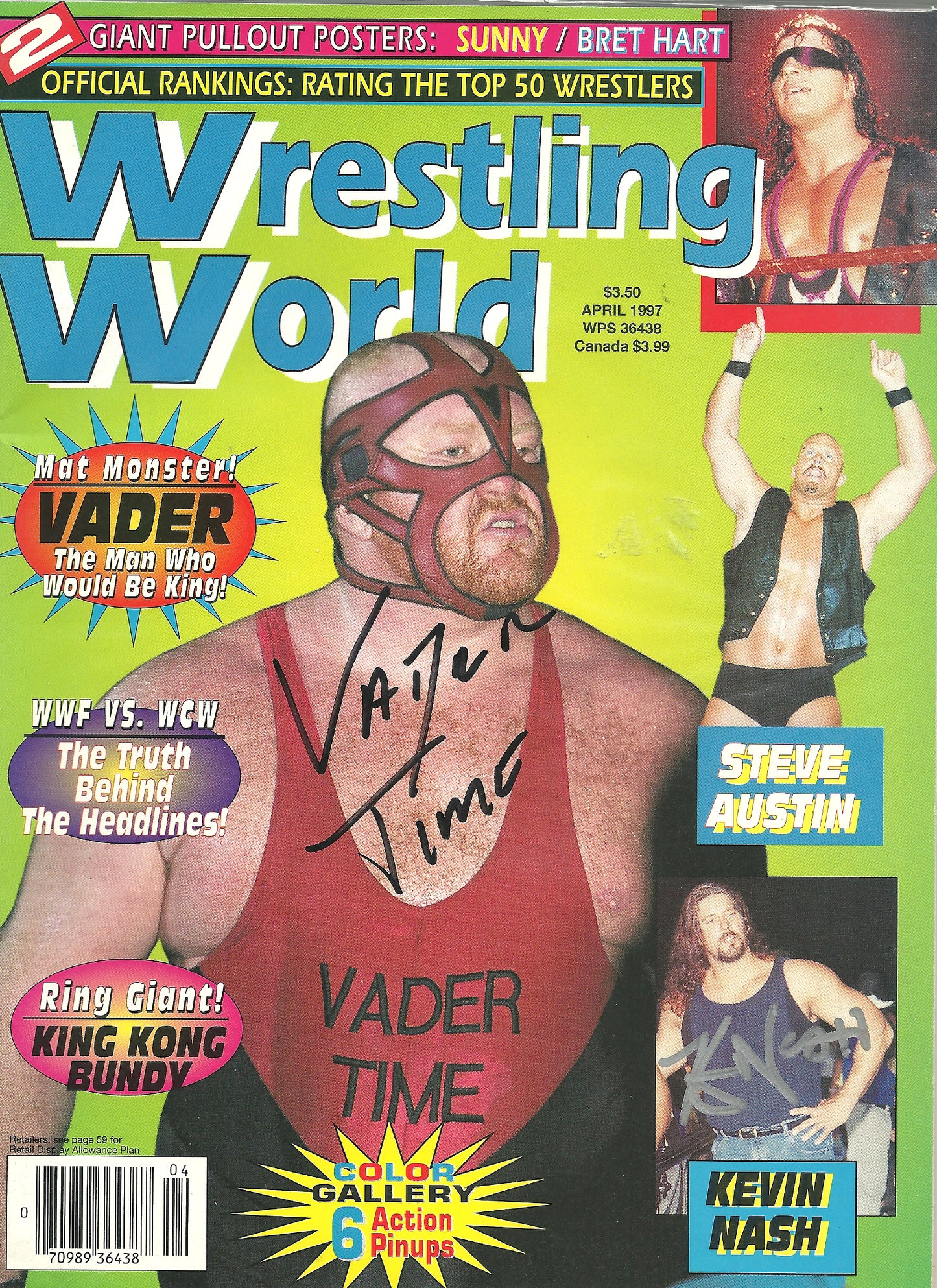 AM319  Big Van Vader ( Deceased ) Kevin Nash Autographed vintage Wrestling Magazine w/COA