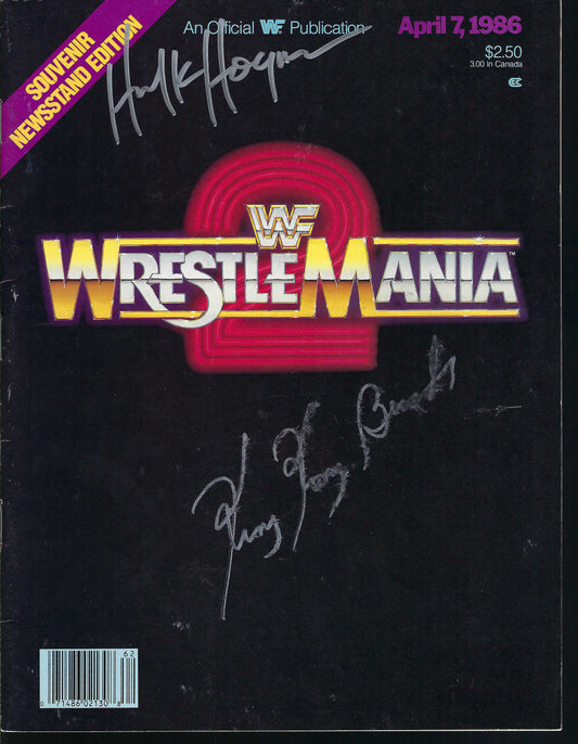 AM323 Hulk Hogan King Kong Bundy ( Deceased ) Wrestlemania 2 program Autographed vintage Wrestling Magazine w/COA