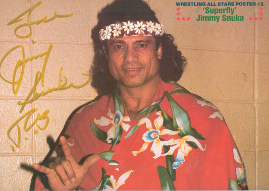 AM326  Superfly Jimmy Snuka ( Deceased ) Autographed vintage Wrestling Magazine Poster w/COA
