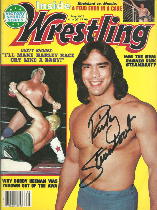 AM332 Ricky the Dragon Steamboat Autographed vintage Wrestling Magazine w/COA