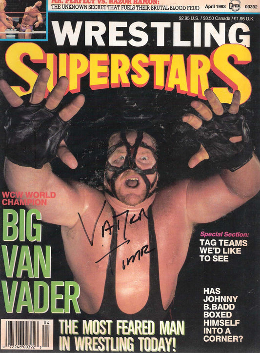 AM342  Big Van Vader ( Deceased ) Autographed vintage Wrestling Magazine  w/COA