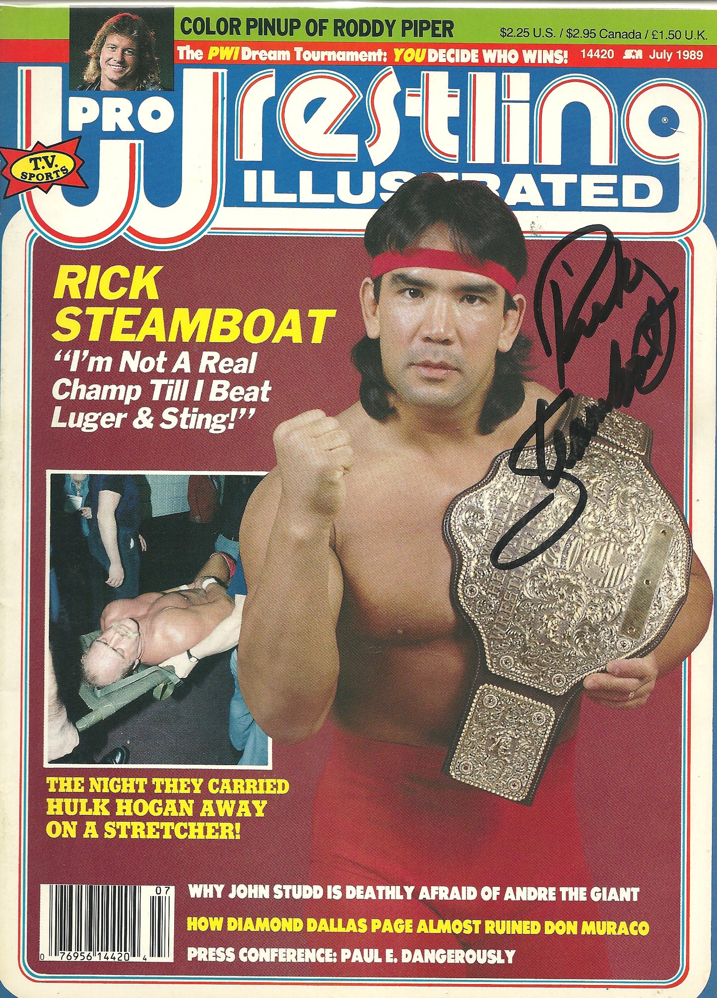 AM347  Ricky the Dragon Steamboat  Autographed vintage Wrestling Magazine  w/COA