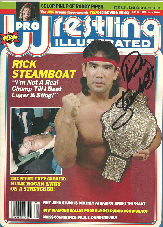 AM347  Ricky the Dragon Steamboat  Autographed vintage Wrestling Magazine  w/COA