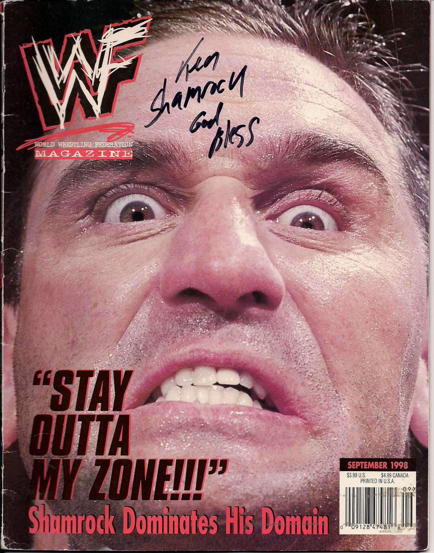 AM352 Ken Shamrock Autographed vintage Wrestling Magazine w/COA