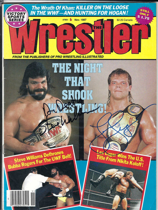 AM354  Dr. Death Steve Williams ( Deceased )  Lex Luger Autographed vintage Wrestling Magazine w/COA