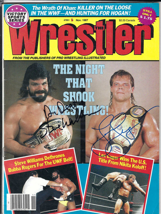 AM354 Dr. Death Steve Williams ( Deceased ) Lex Luger Autographed vintage Wrestling Magazine w/COA