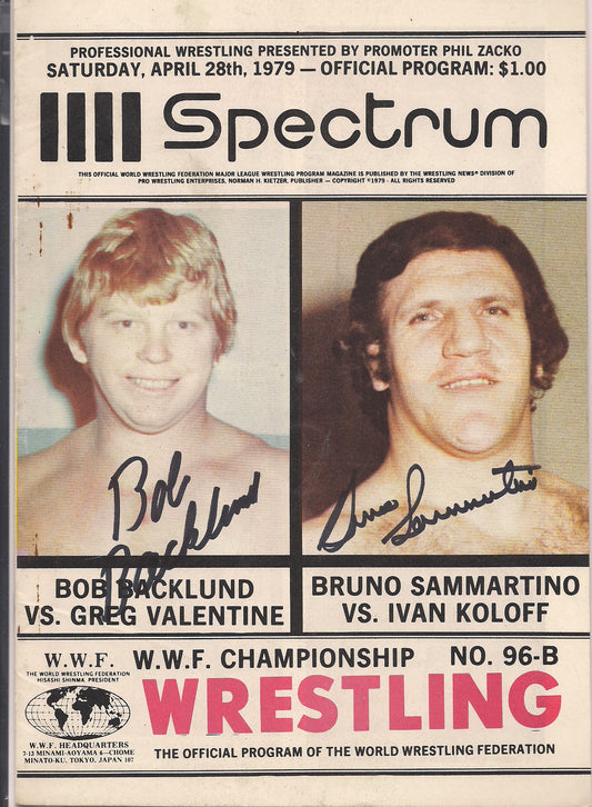 AM361 Bruno Sammartino ( Deceased ) Bob Backlund  Autographed vintage Wrestling Magazine w/COA