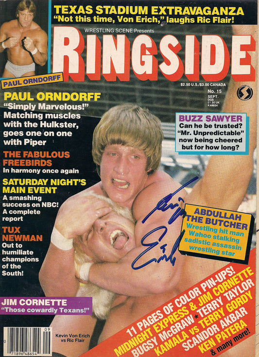 AM373  Kevin Von Erich Autographed vintage Wrestling Magazine w/COA
