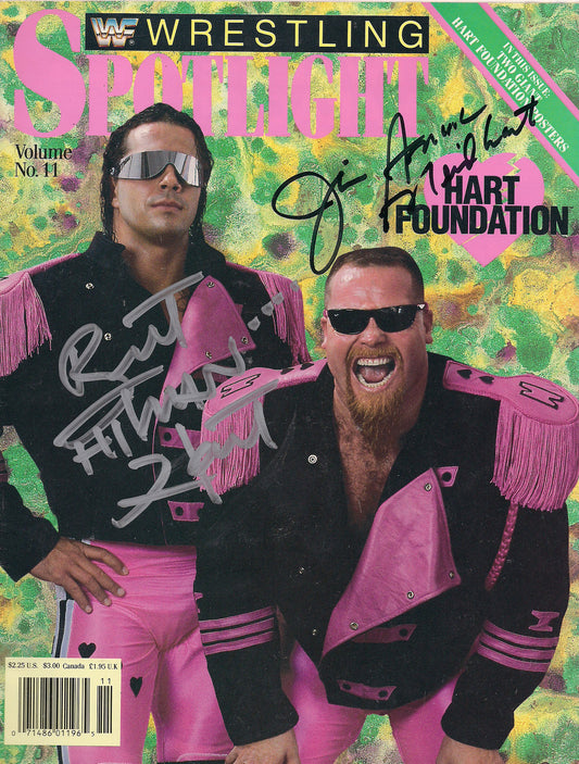 AM378  The Hart Foundation ( Jim Neidhart Deceased ) Autographed vintage Wrestling Magazine w/COA