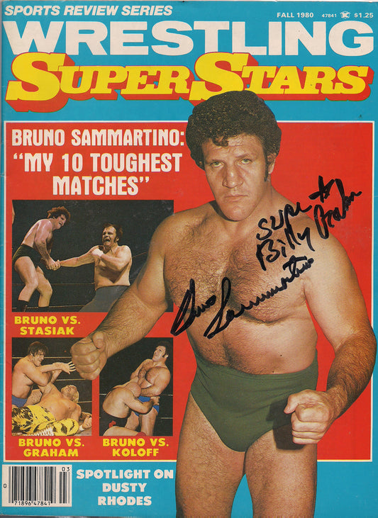 AM390  Superstar Billy Graham Bruno Sammartino ( Deceased ) Autographed vintage Wrestling Magazine w/COA