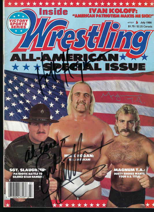 AM396  Hulk Hogan Magnum TA  Sgt Slaughter  Autographed vintage Wrestling Magazine w/COA