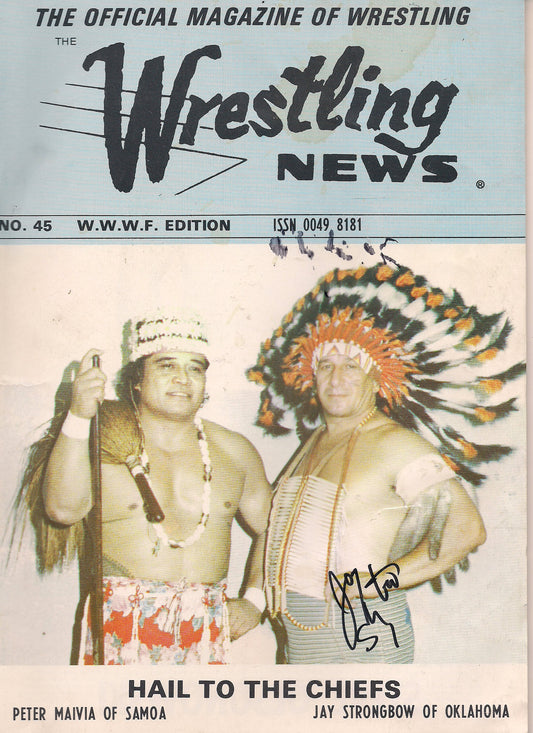 AM401 Chief Jay Strongbow ( Deceased ) Autographed vintage Wrestling Magazine w/COA