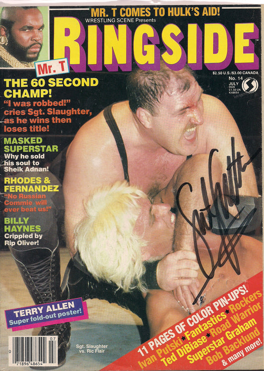 AM405  Sgt. Slaughter Autographed vintage Wrestling Magazine w/COA