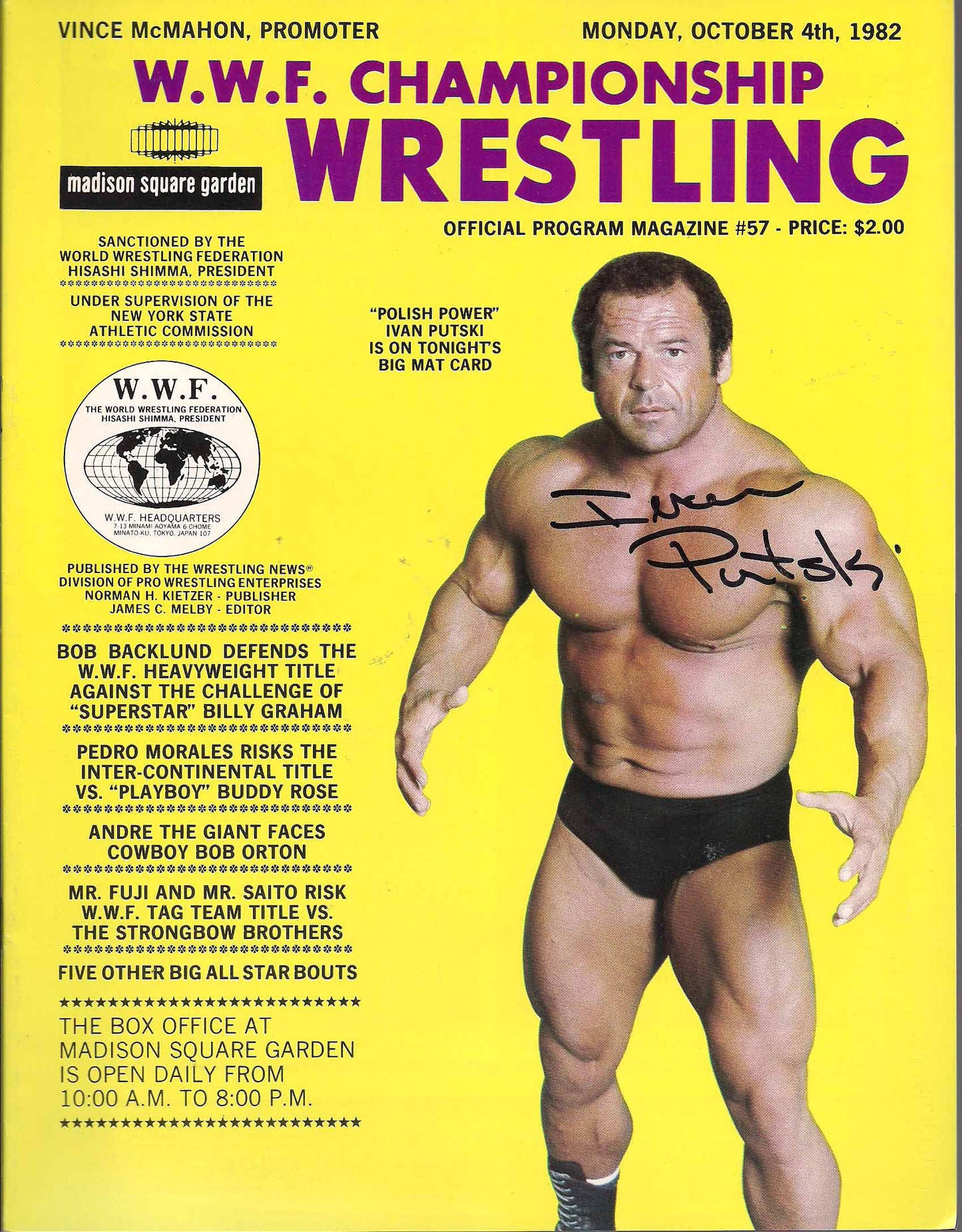AM416  Polish Power Ivan Putski  Superstar Billy Graham Autographed Wrestling Magazine  w/COA