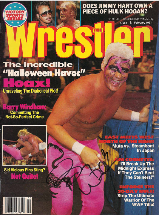 AM423 Barry Windham  Autographed Vintage Wrestling Magazine w/COA
