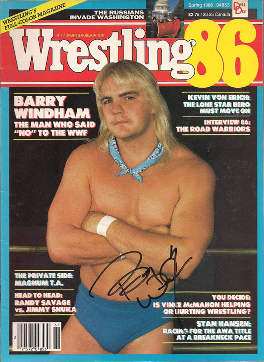 AM424  Barry Windham Autographed Vintage Wrestling Magazine w/COA