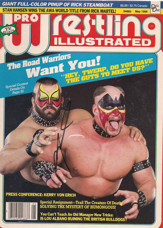 AM425  Road Warrior Animal ( Deceased ) Autographed Vintage Wrestling Magazine w/COA